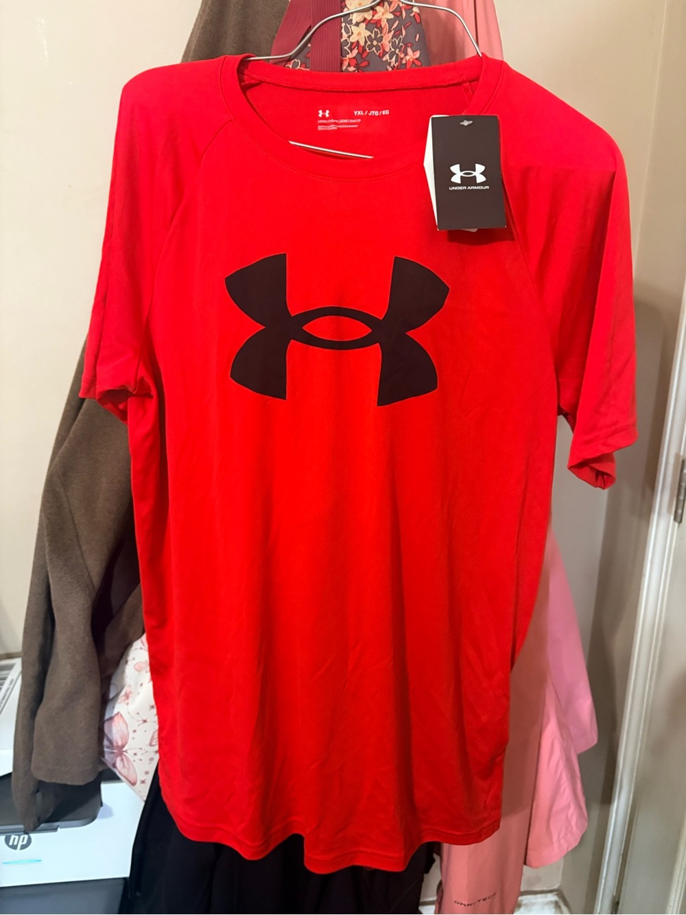 Under Armour YouthRed Short Sleeve Tee with Black Logo